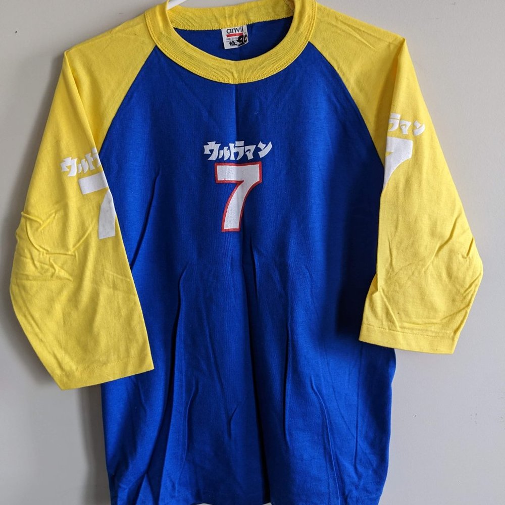 Blue and Yellow baseball style mid sleeve t